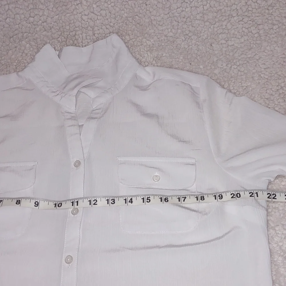 Notations White Collared Long Sleeve Tops Size L Roll Tab 100% Polyester - Picture 9 of 15